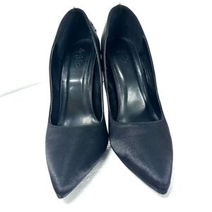 Charlotte Russe Arabella Black Satin Crystal Heel 5” Pumps size 9